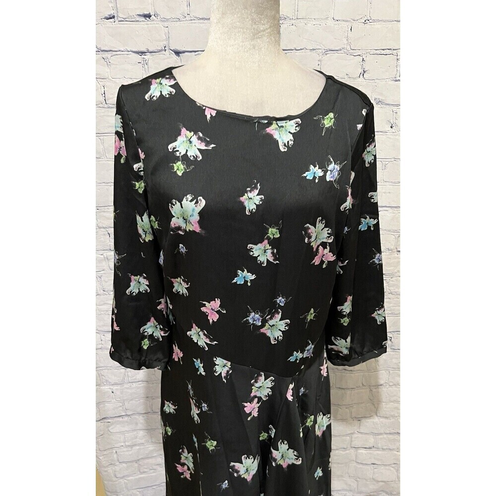 Banana Republic Black Watercolor Floral Dress Size 12 - Picture 3 of 9